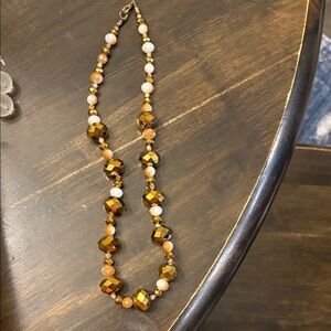 Elegant Gold and White Beaded Necklace